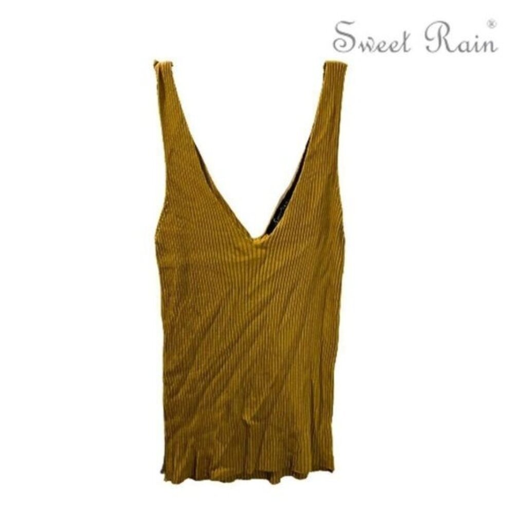 Sweet Rain Women's Double V-Neck Ribbed‎ Tank Top